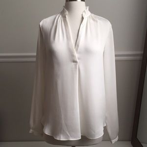 Ann Taylor White Silk Blouse w/ Ruffle Collar